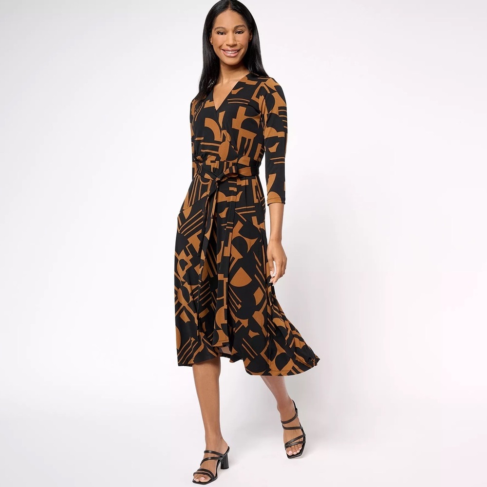 Susan Graver Black and Brown Midi Dress